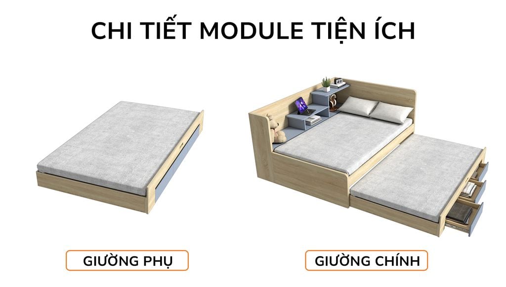 Giường kéo 2 tầng mẹ bồng con GDN.MC01