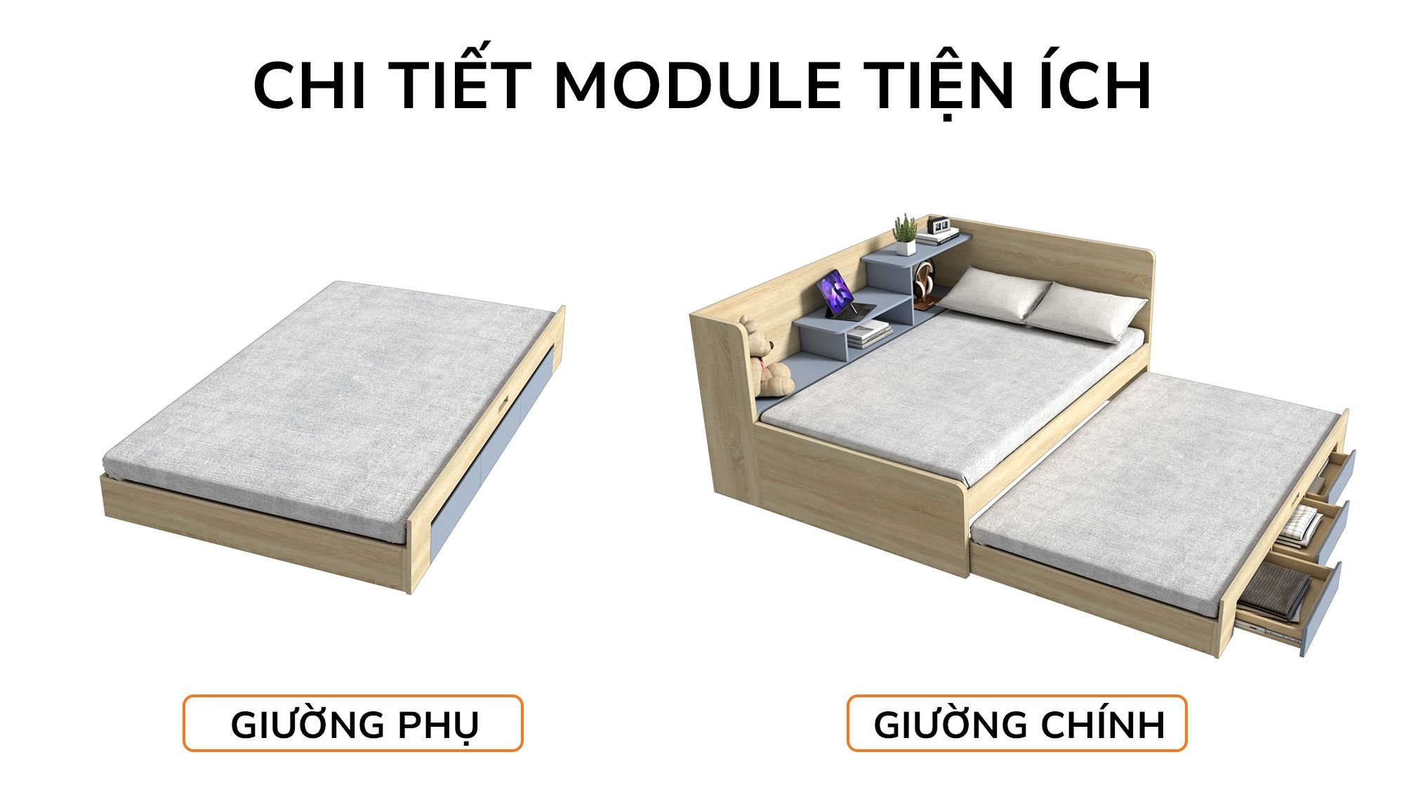  Giường kéo 2 tầng thông minh nhiều kích thước mã BC.GMC16 