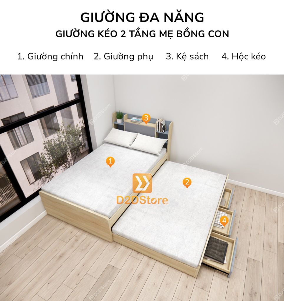 Giường kéo mẹ bồng con thông minh nhiều kích thước mã BC.GMC03