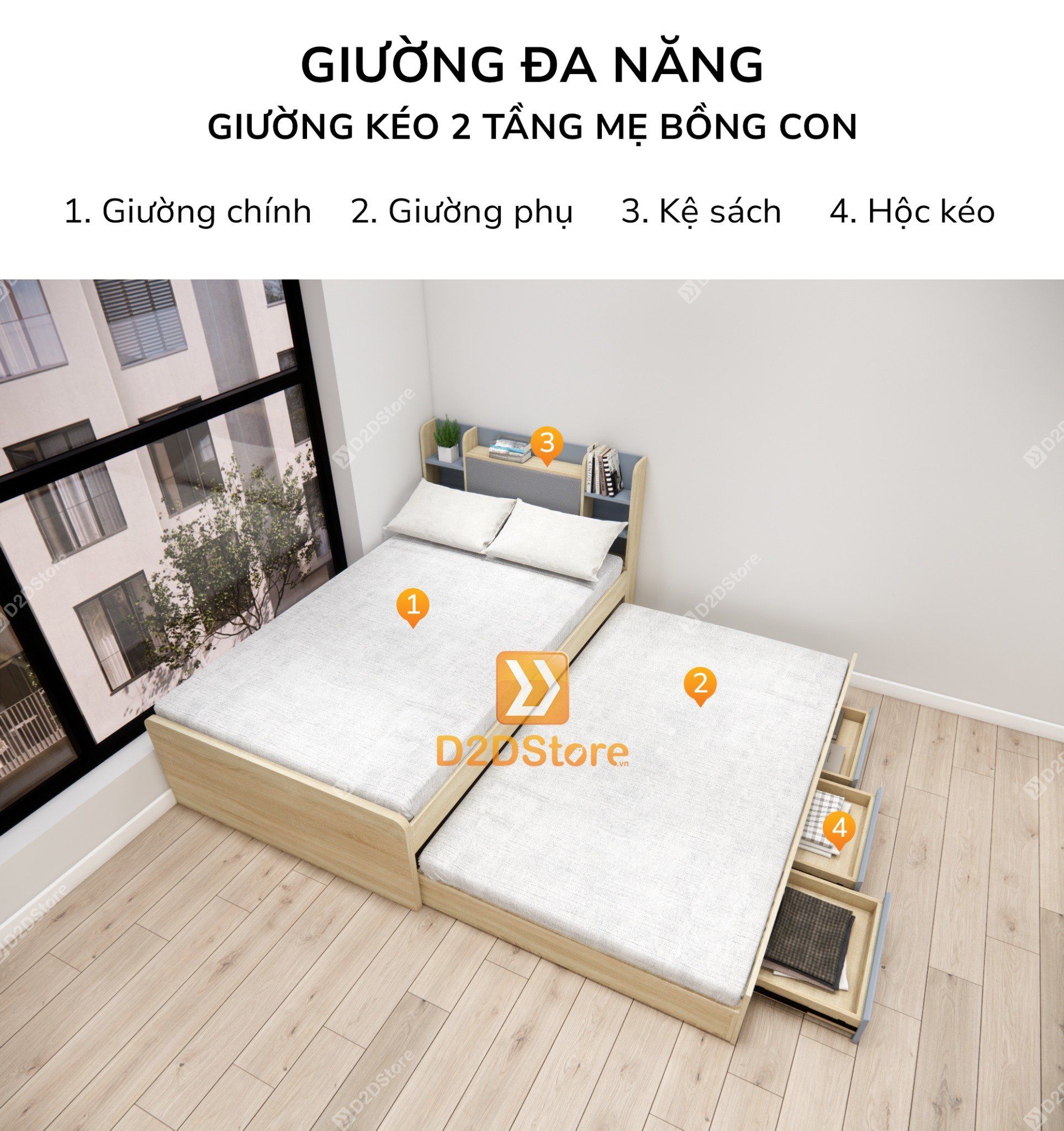  Giường kéo 2 tầng mẹ bồng con GDN.MC02 