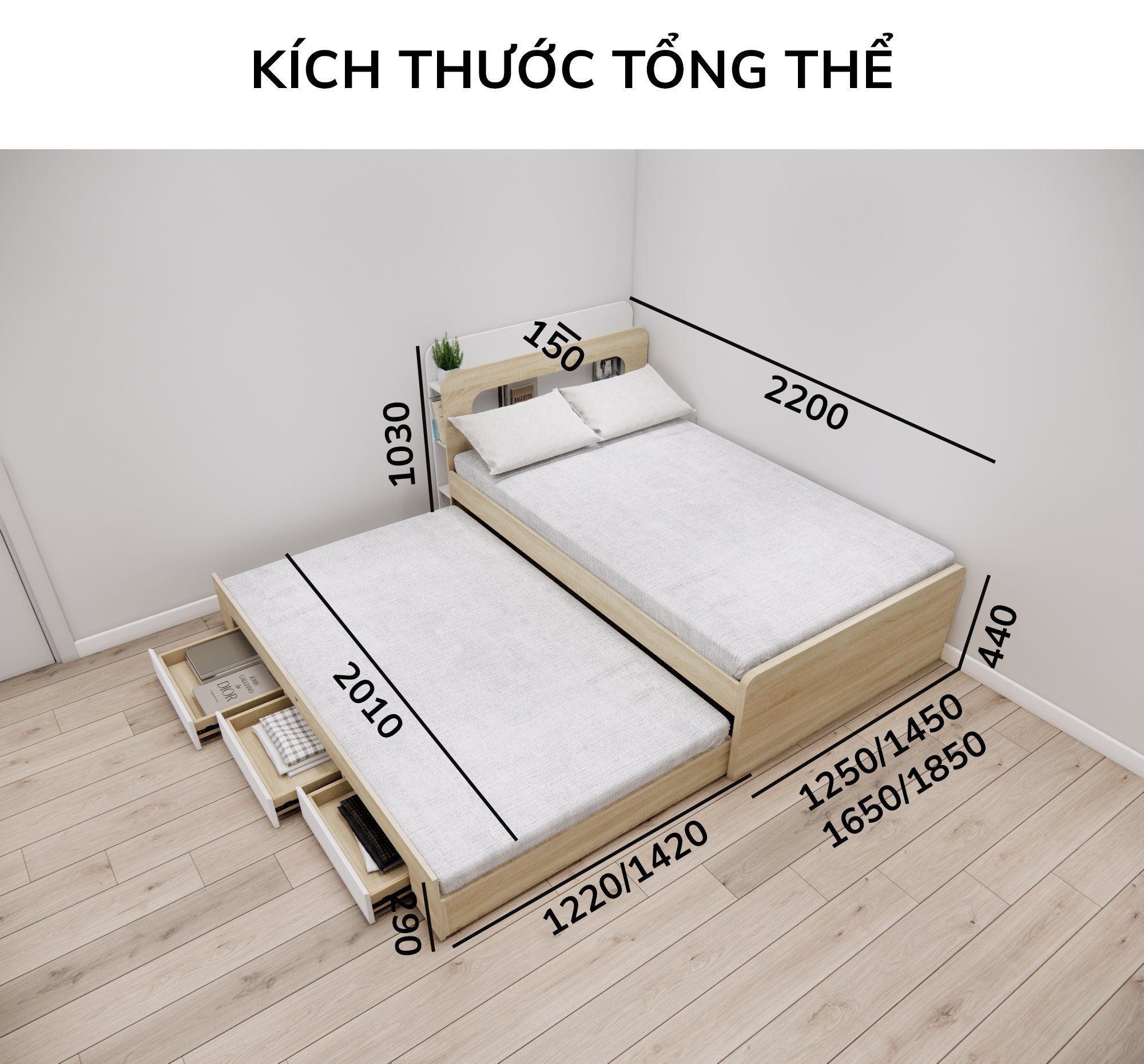  Giường mẹ bồng con thông minh nhiều kích thước mã BC.GMC07 