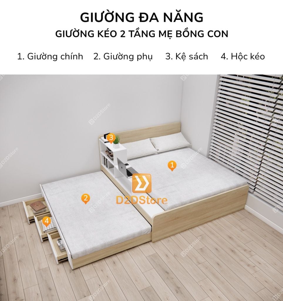 Giường kéo 2 tầng thông minh nhiều kích thước mã BC.GMC08