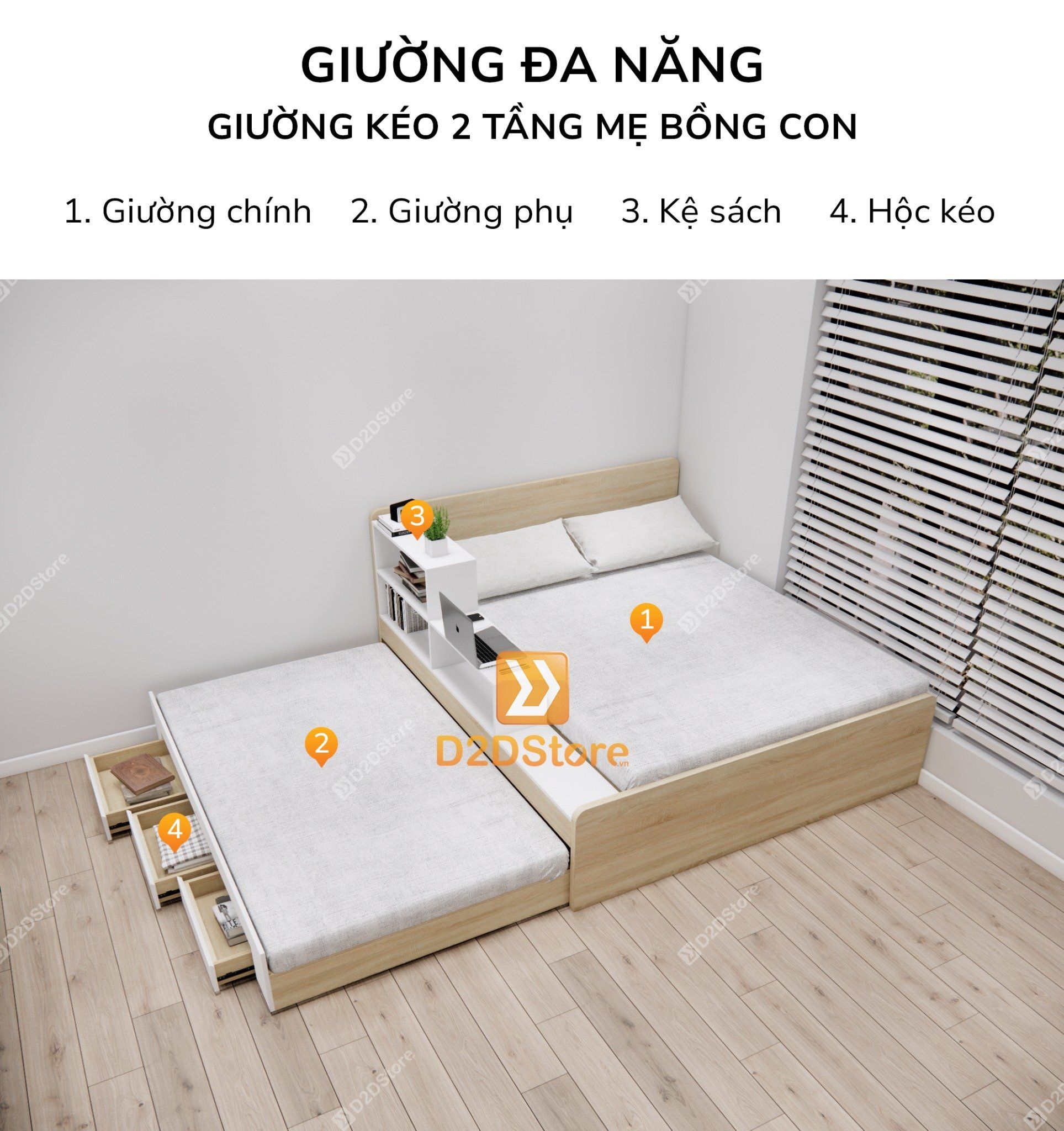  Giường kéo 2 tầng mẹ bồng con GDN.MC05 