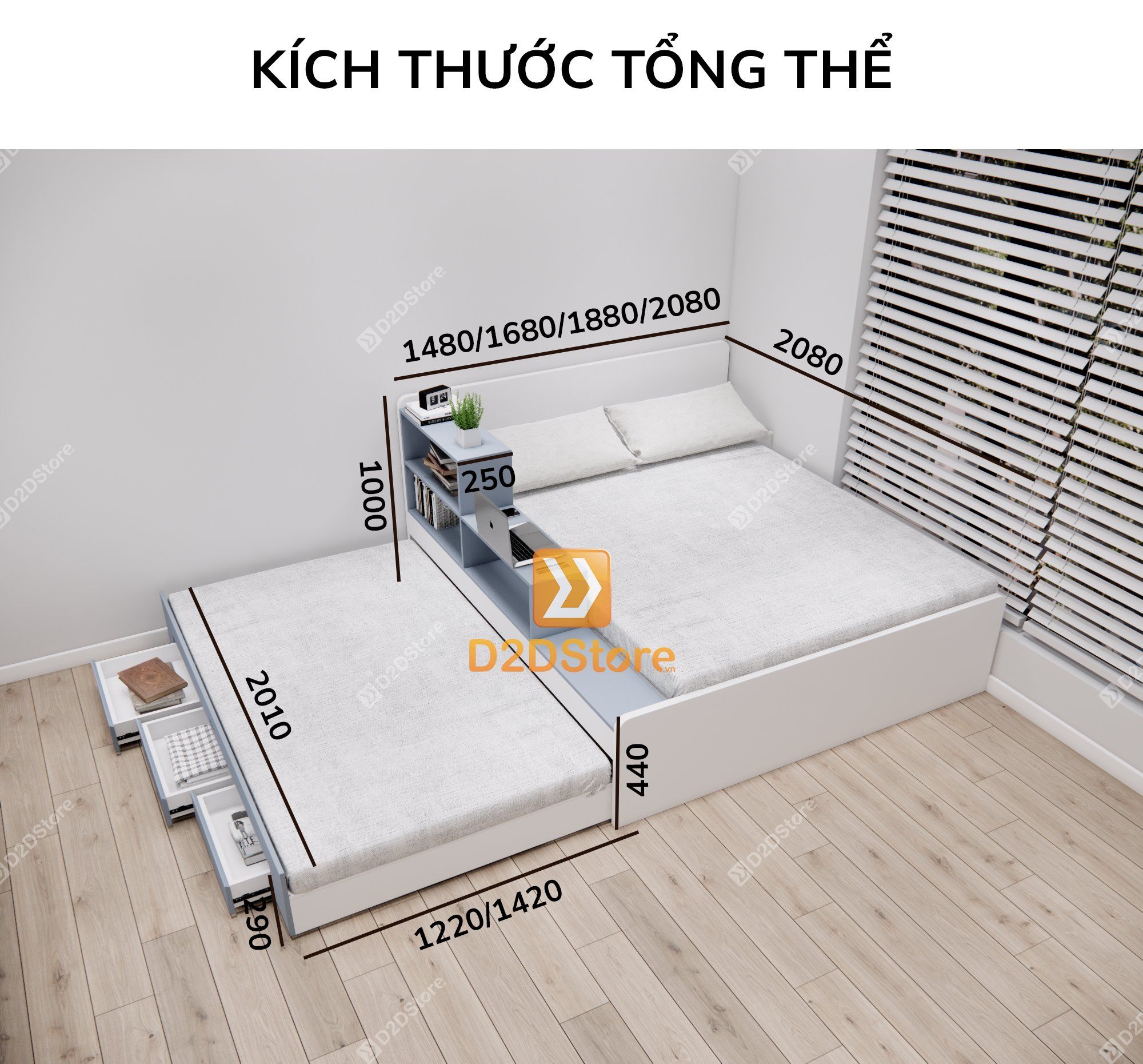  Giường kéo 2 tầng thông minh nhiều kích thước mã BC.GMC08 