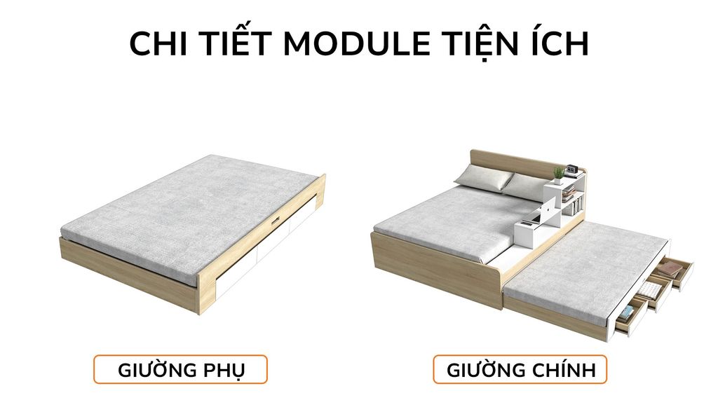 Giường kéo 2 tầng thông minh nhiều kích thước mã BC.GMC08