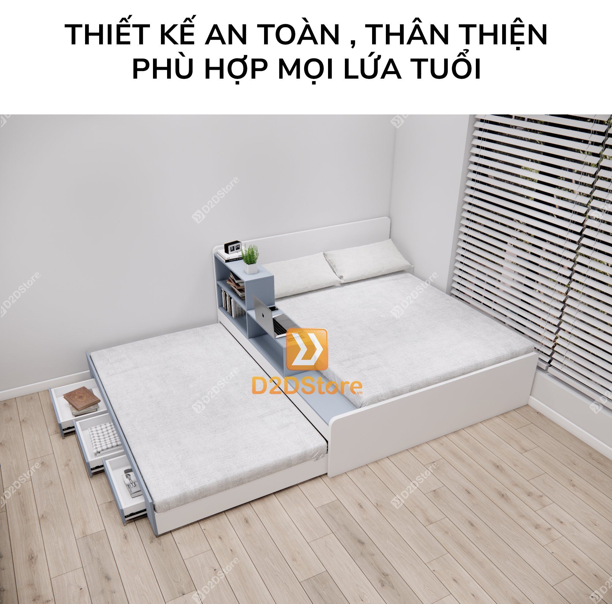  Giường kéo 2 tầng thông minh nhiều kích thước mã BC.GMC08 