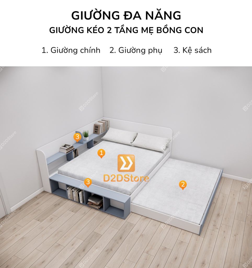 Giường kéo 2 tầng nhiều kích thước mã BC.GMC12