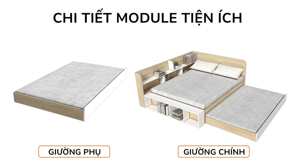 Giường kéo 2 tầng nhiều kích thước mã BC.GMC12