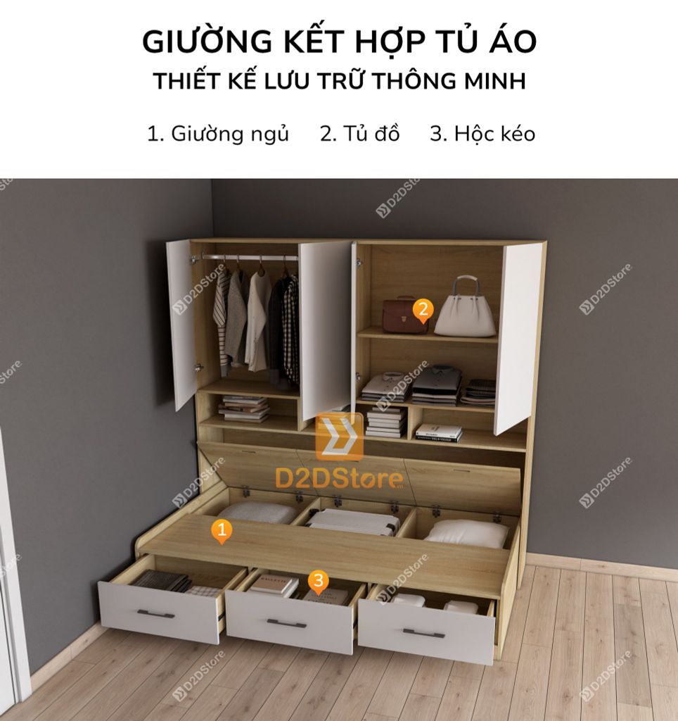 Giường ngủ kết hợp tủ áo GDN.TA04