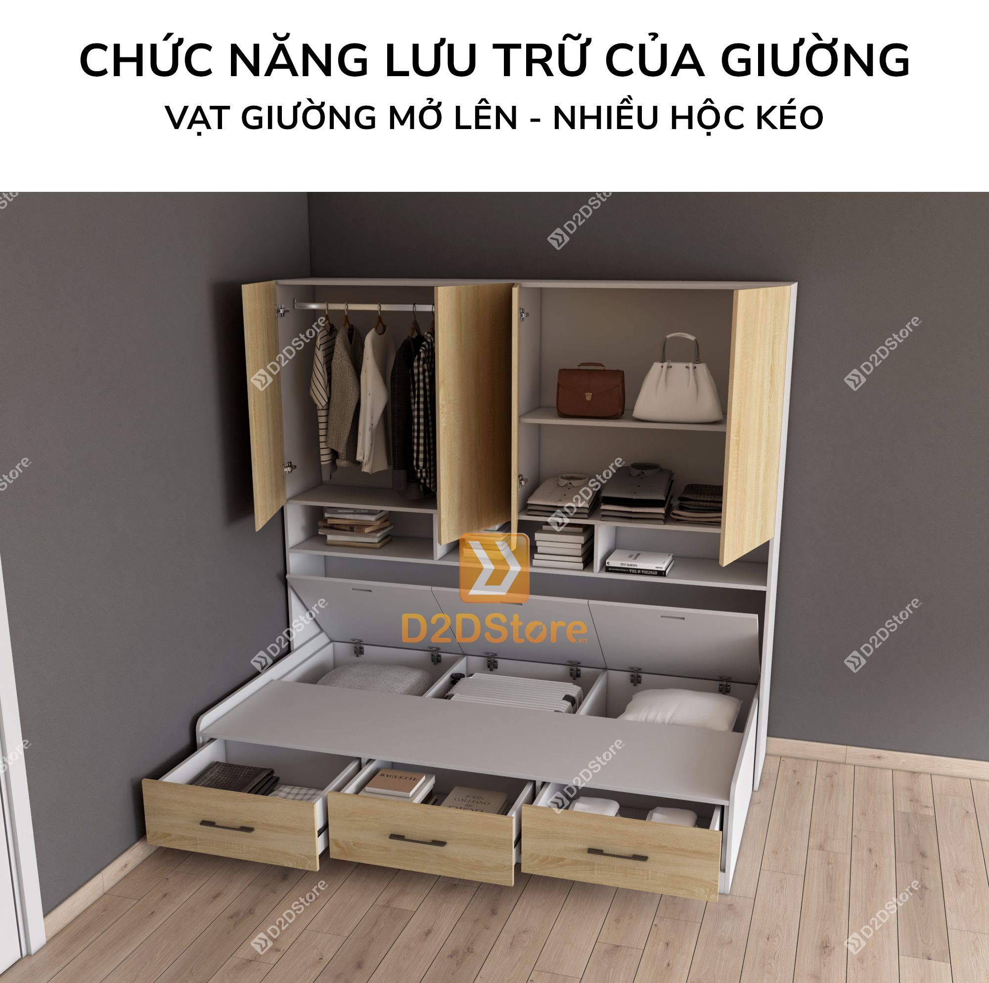  Giường ngủ kết hợp tủ áo GDN.TA04 