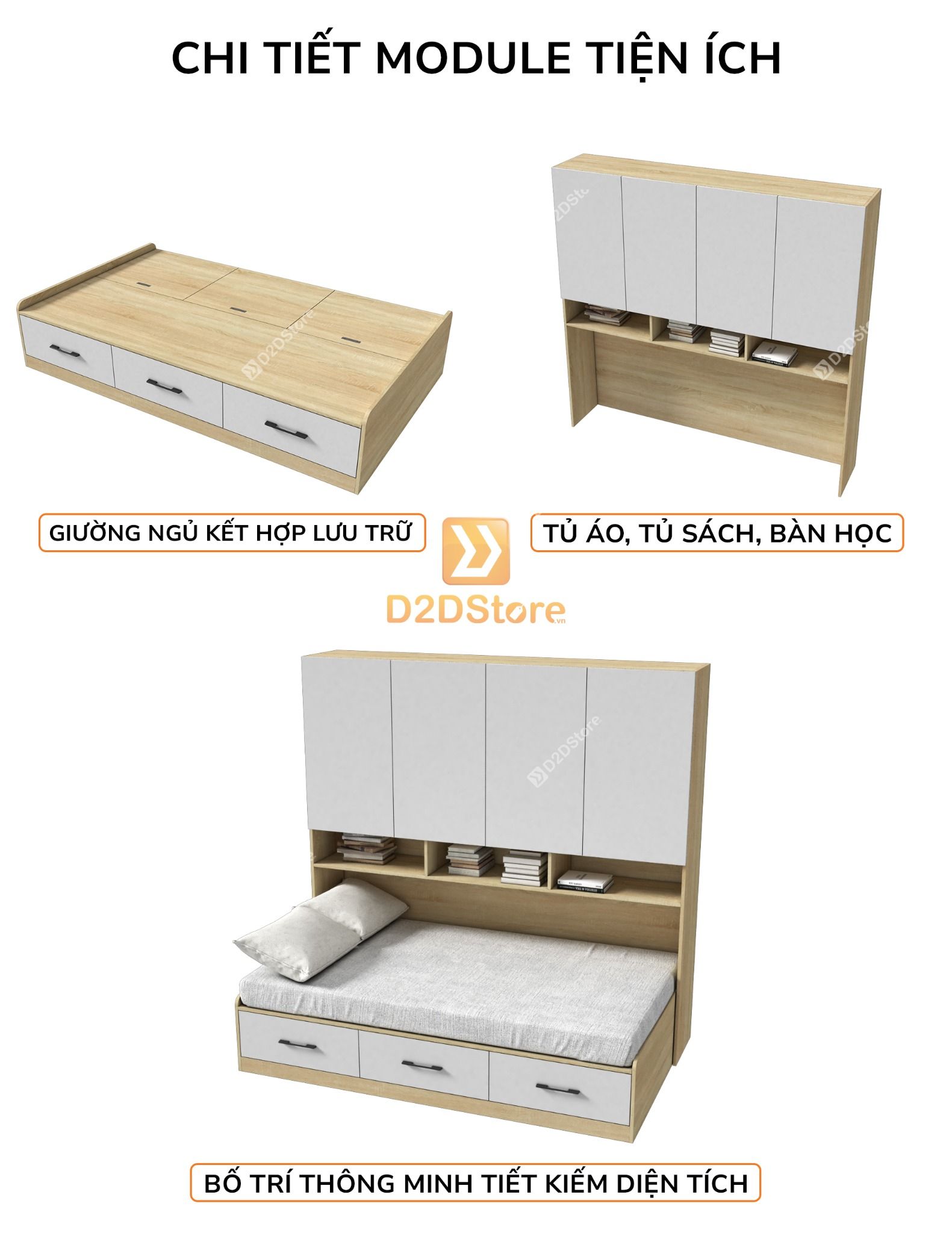 Giường ngủ kết hợp tủ áo GDN.TA04 