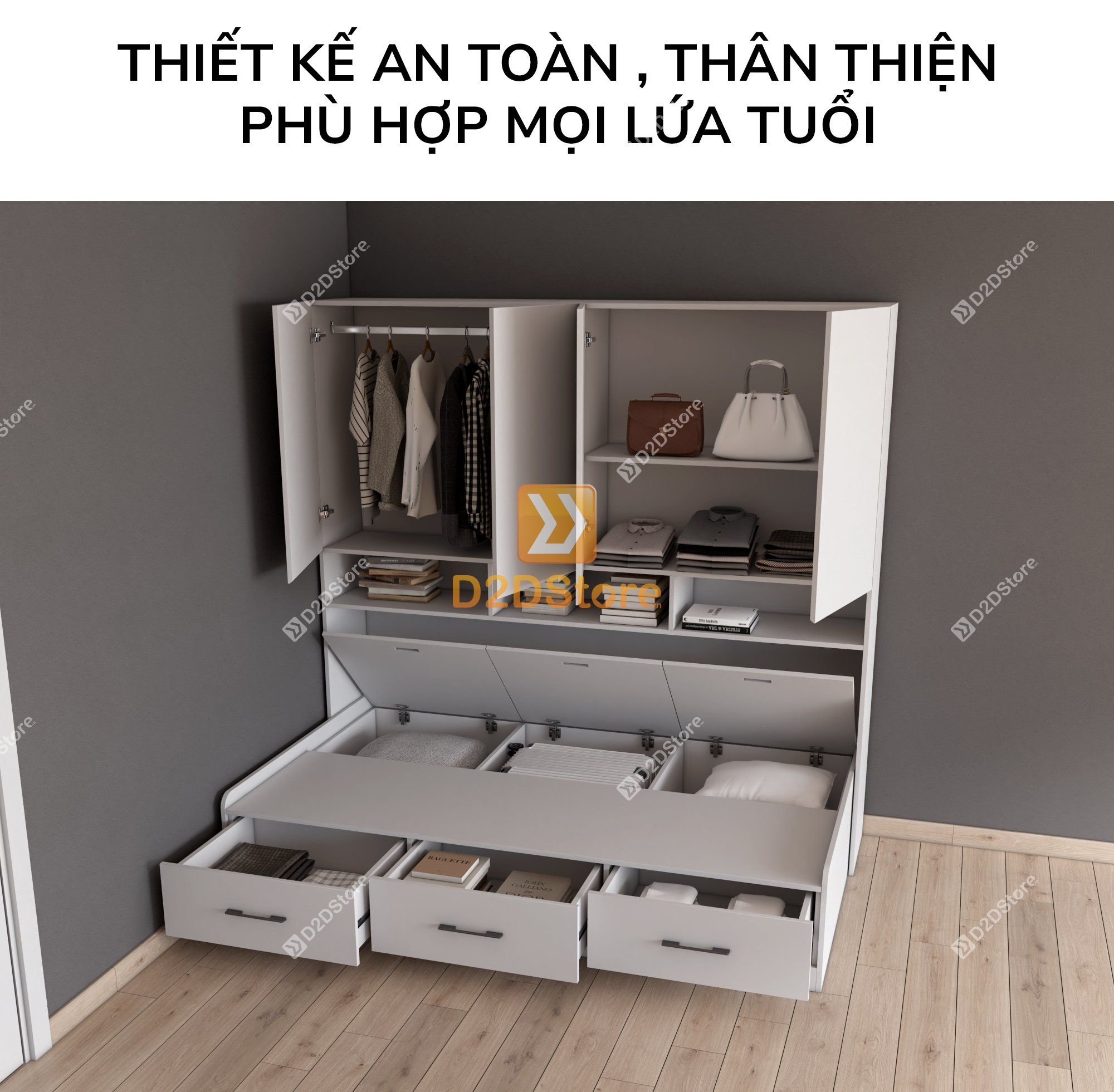  Giường ngủ kết hợp tủ áo GDN.TA04 