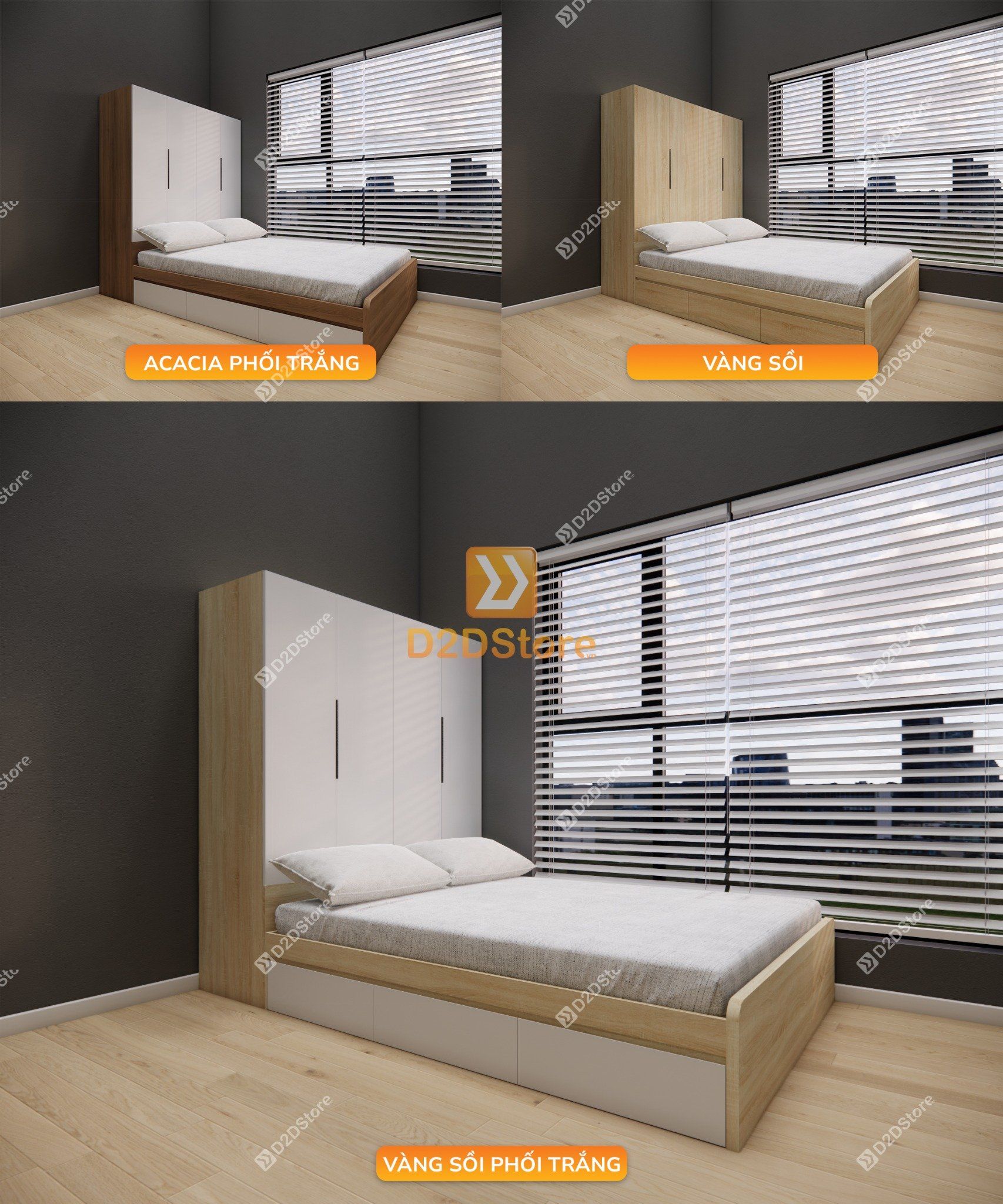  Giường ngủ kết hợp tủ áo GDN.TA06 