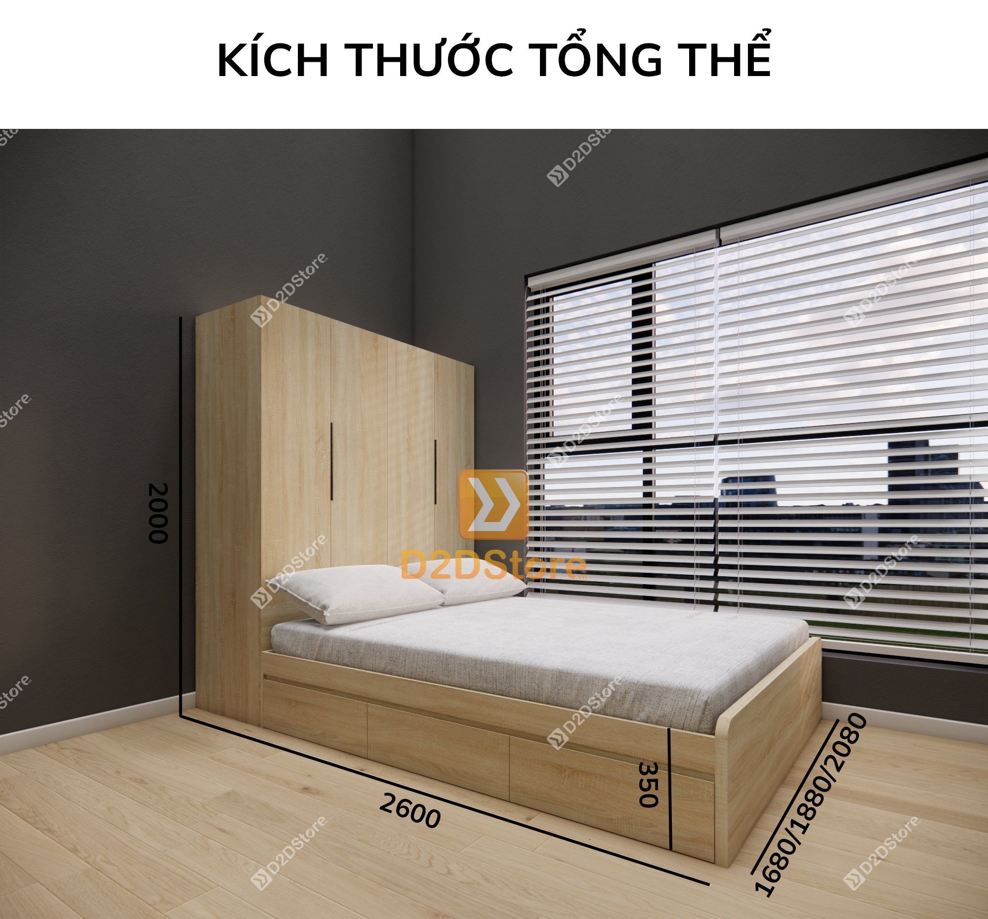  Giường ngủ kết hợp tủ áo GDN.TA06 