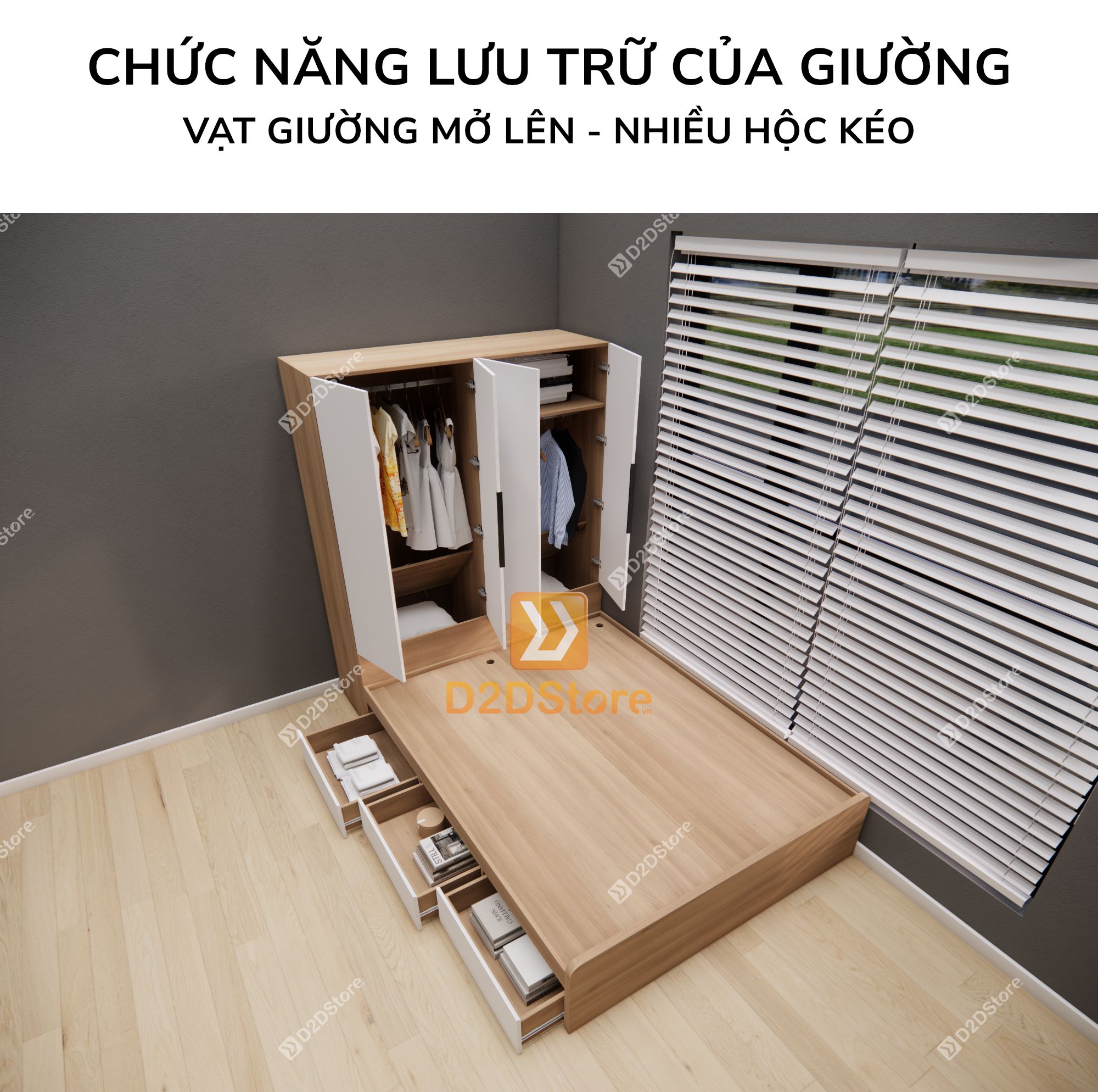  Giường ngủ kết hợp tủ áo GDN.TA06 