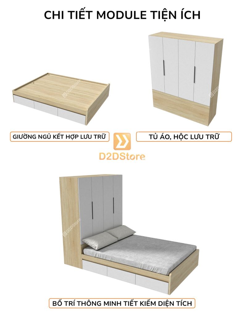 Giường ngủ kết hợp tủ áo GDN.TA06