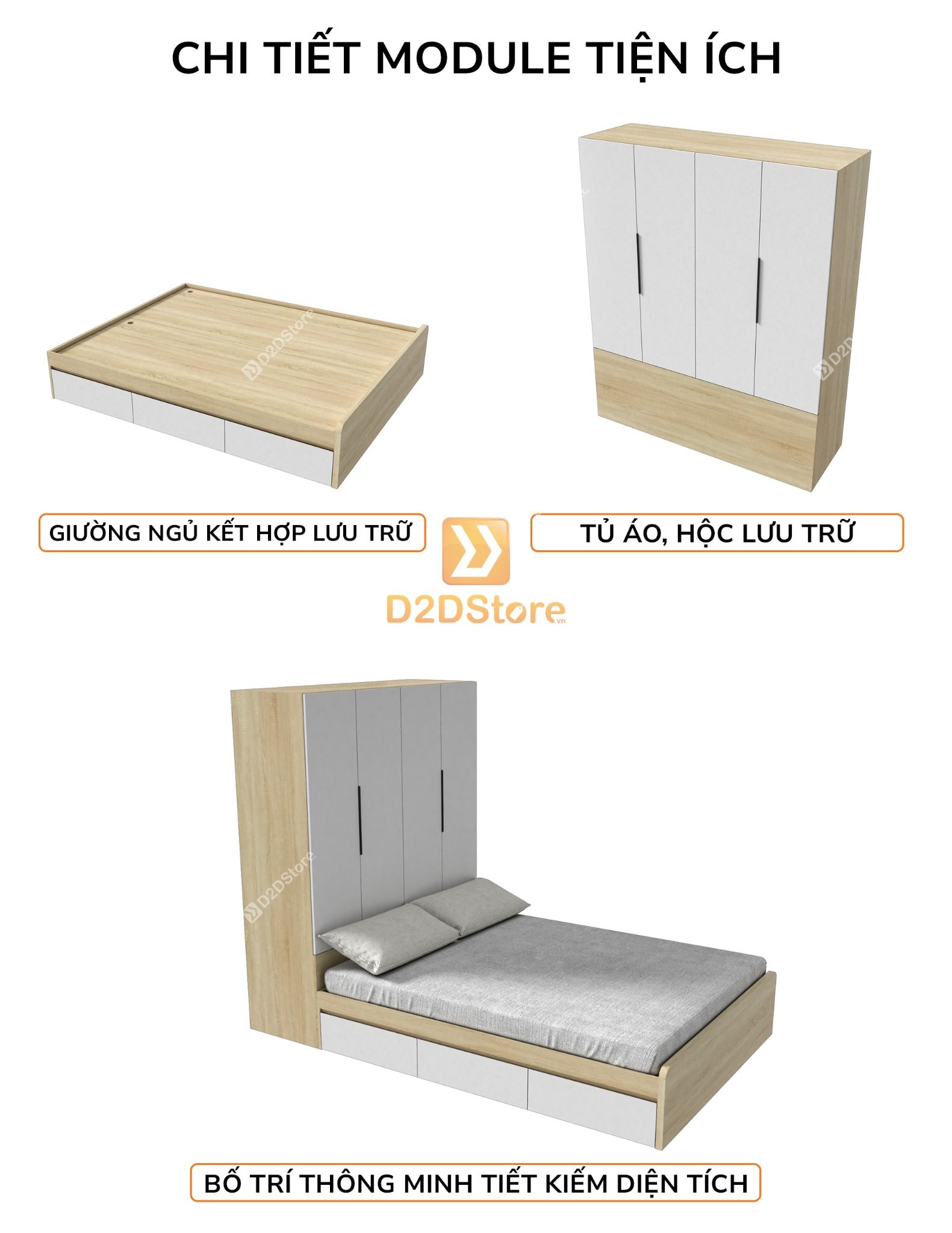  Giường ngủ kết hợp tủ áo GDN.TA06 