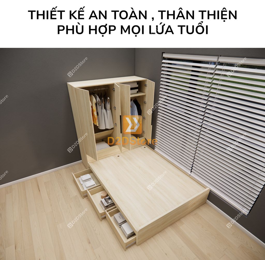 Giường ngủ kết hợp tủ áo GDN.TA06