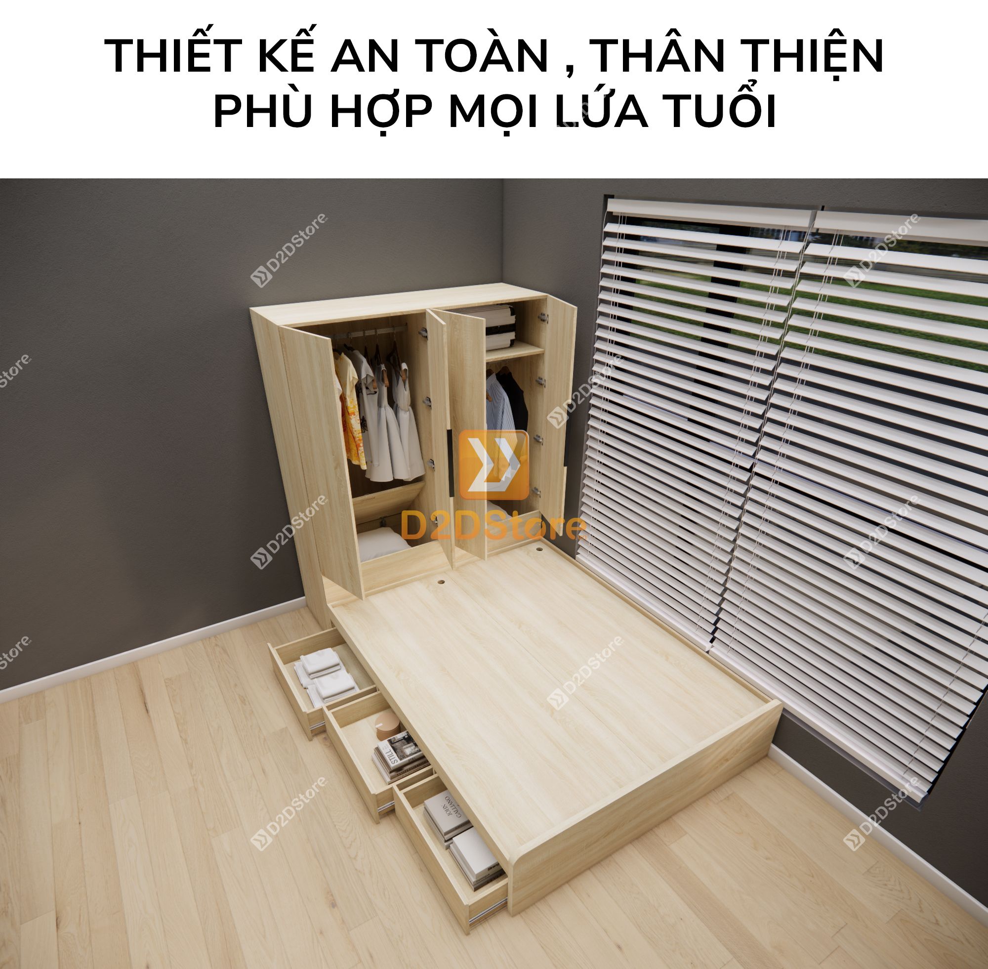  Giường ngủ kết hợp tủ áo GDN.TA06 