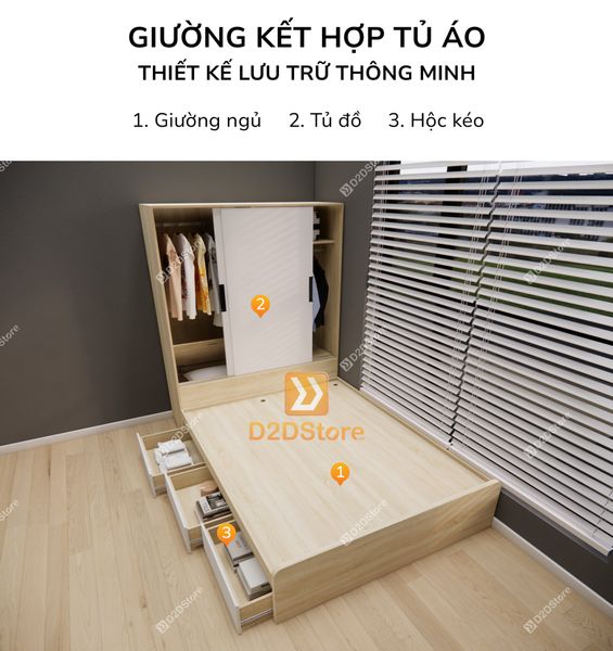 Giường ngủ kết hợp tủ áo GDN.TA07