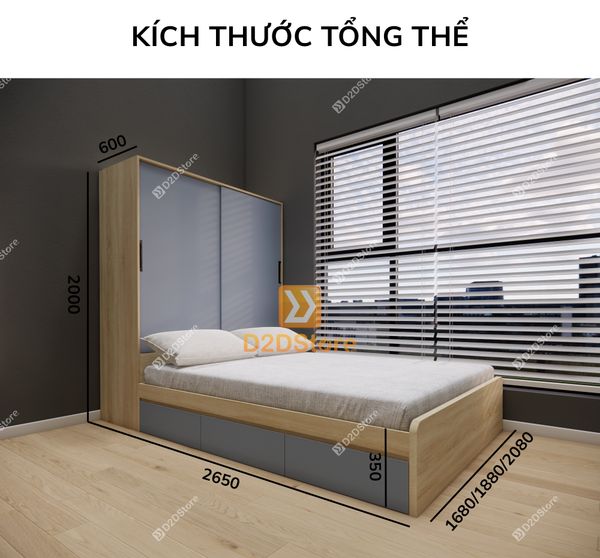 Giường ngủ kết hợp tủ áo GDN.TA07