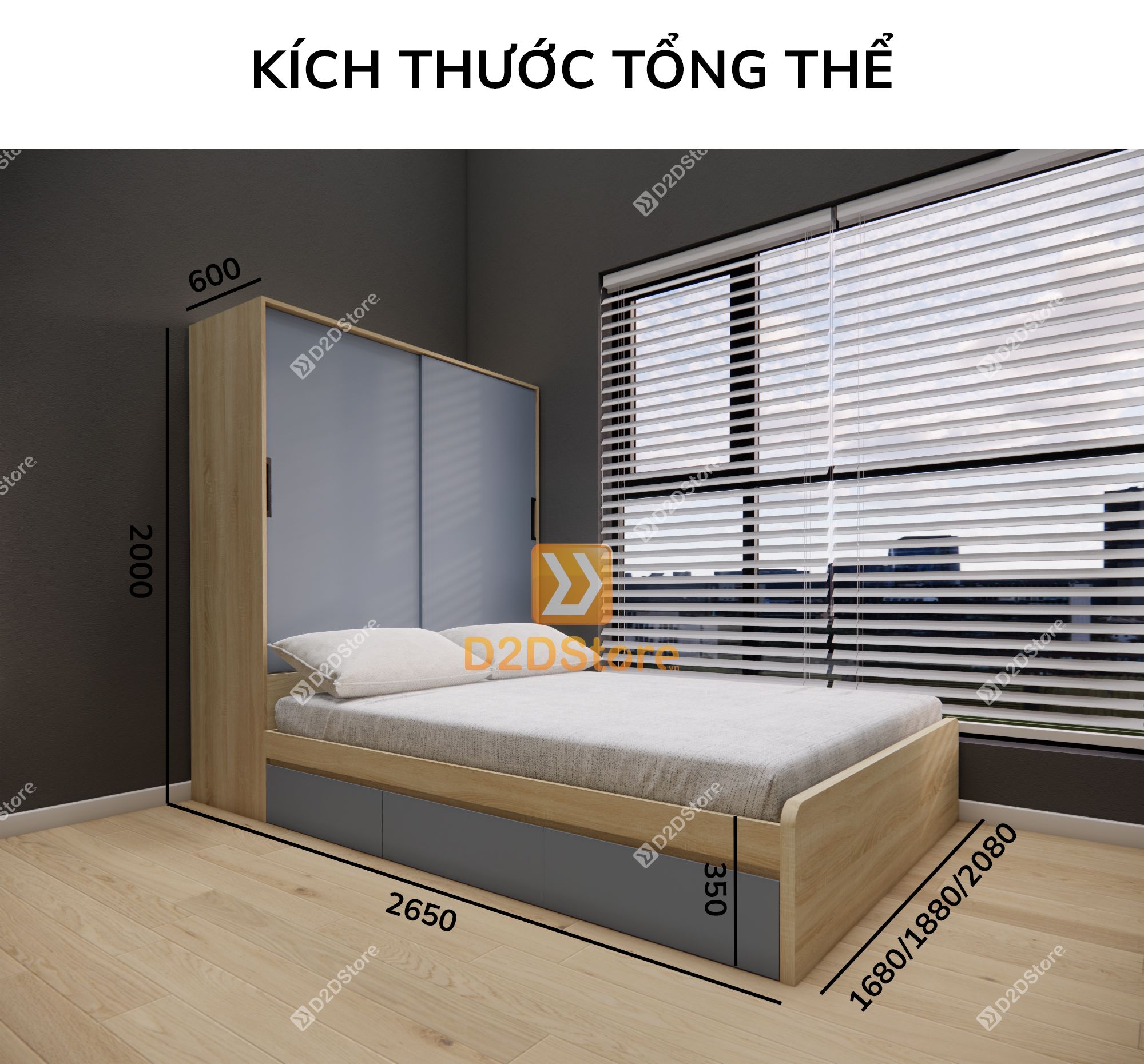  Giường ngủ kết hợp tủ áo GDN.TA07 