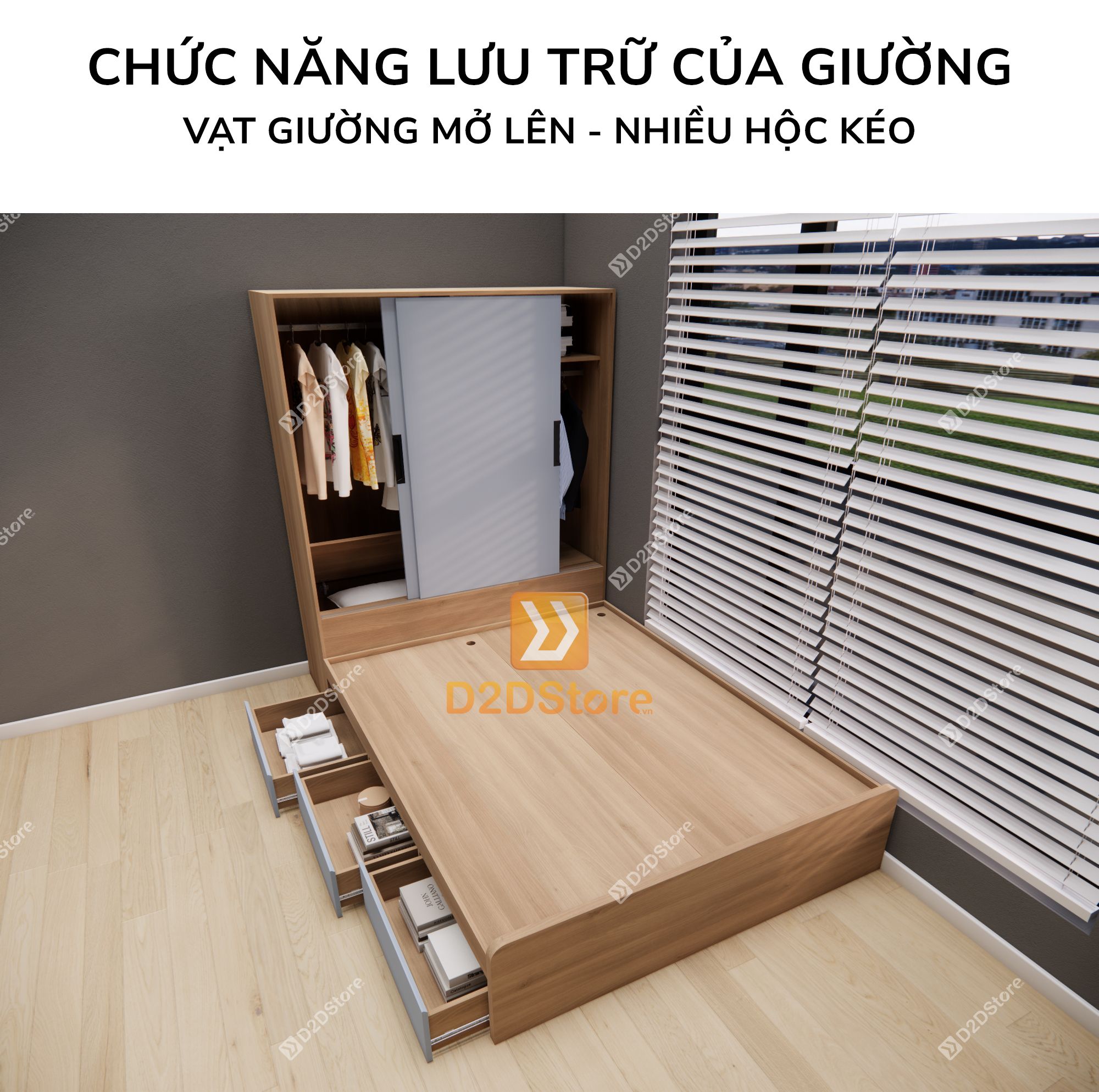  Giường ngủ kết hợp tủ áo GDN.TA07 