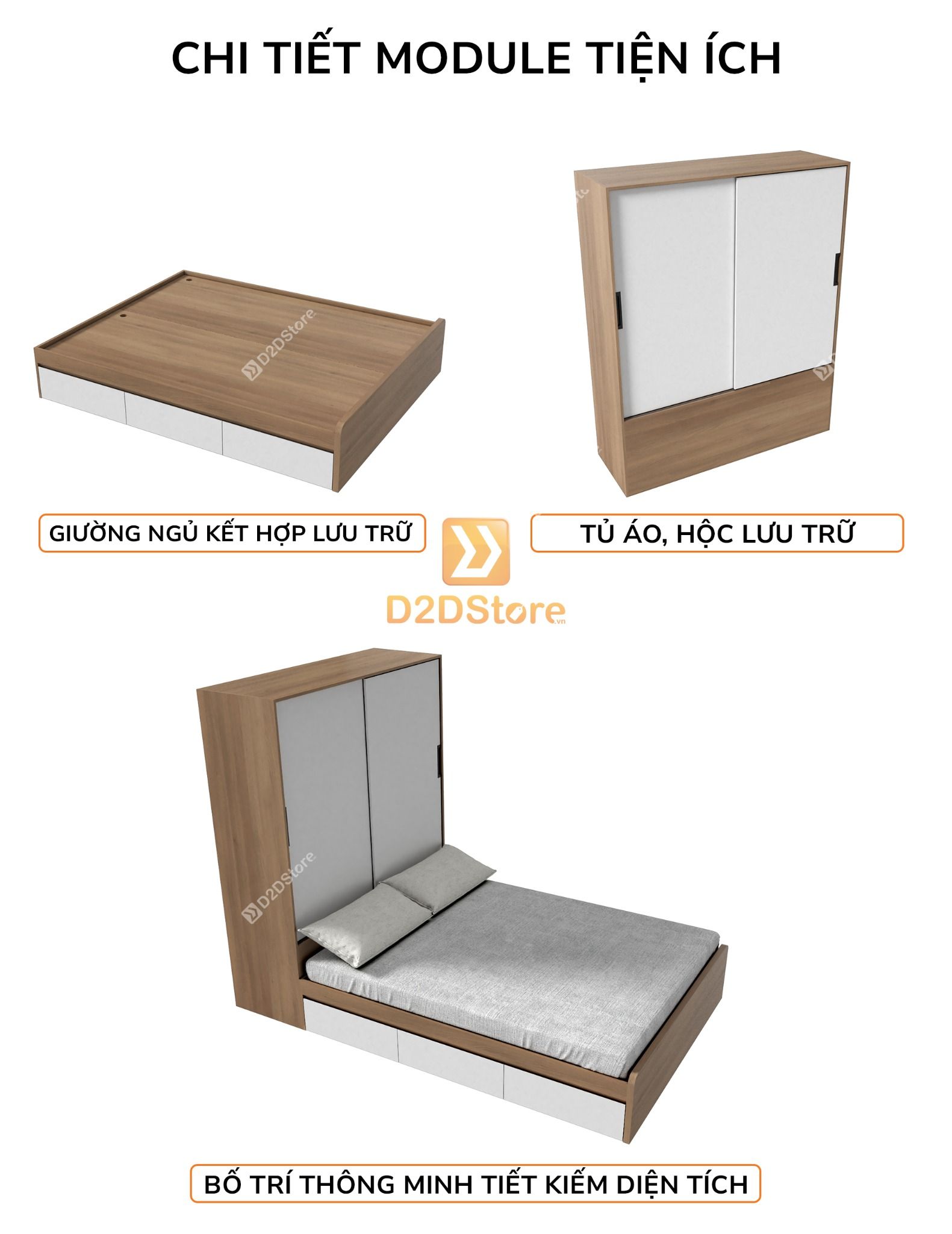  Giường ngủ kết hợp tủ áo GDN.TA07 
