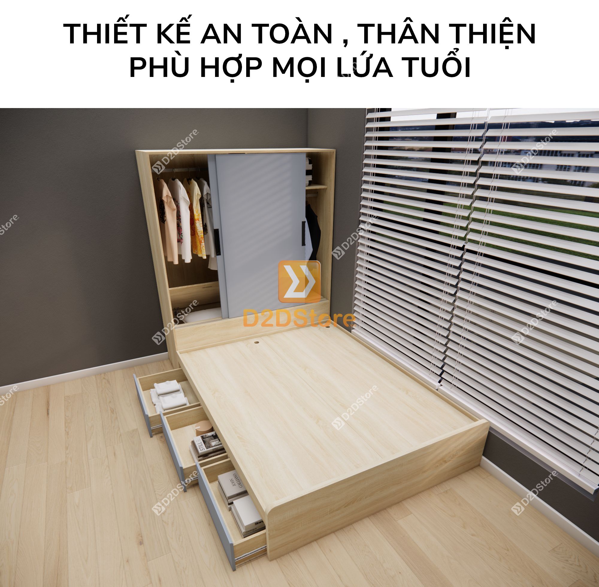  Giường ngủ kết hợp tủ áo GDN.TA07 