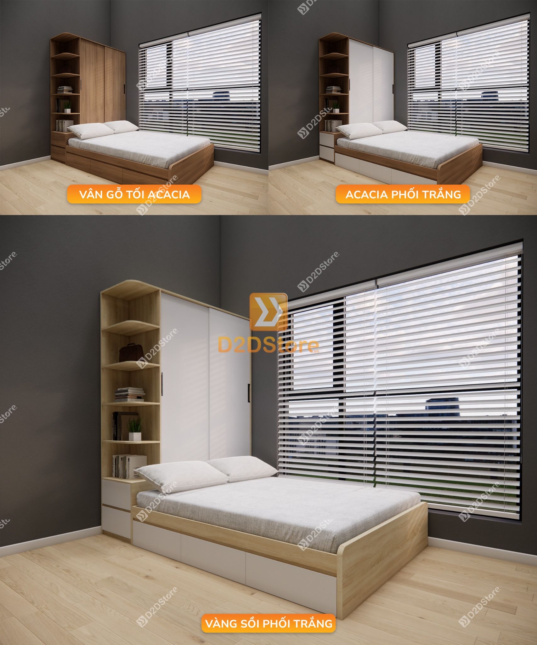  Giường ngủ kết hợp tủ áo GDN.TA08 