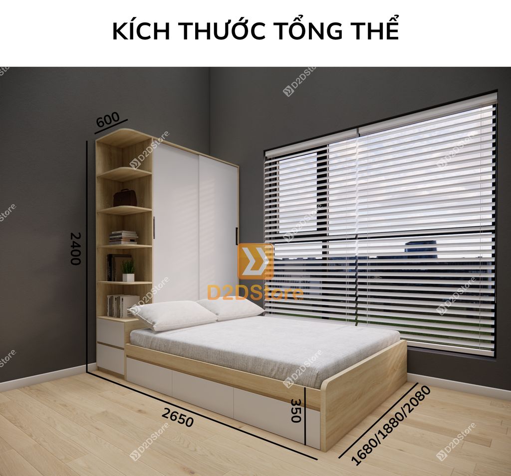Giường ngủ kết hợp tủ áo GDN.TA08