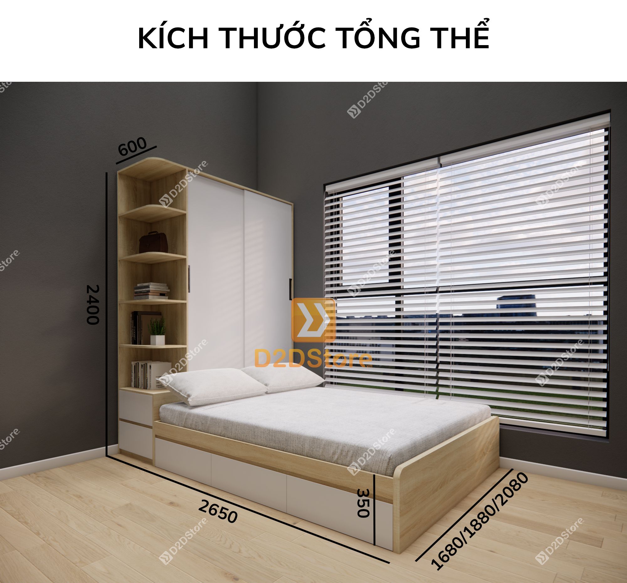  Giường ngủ kết hợp tủ áo GDN.TA08 