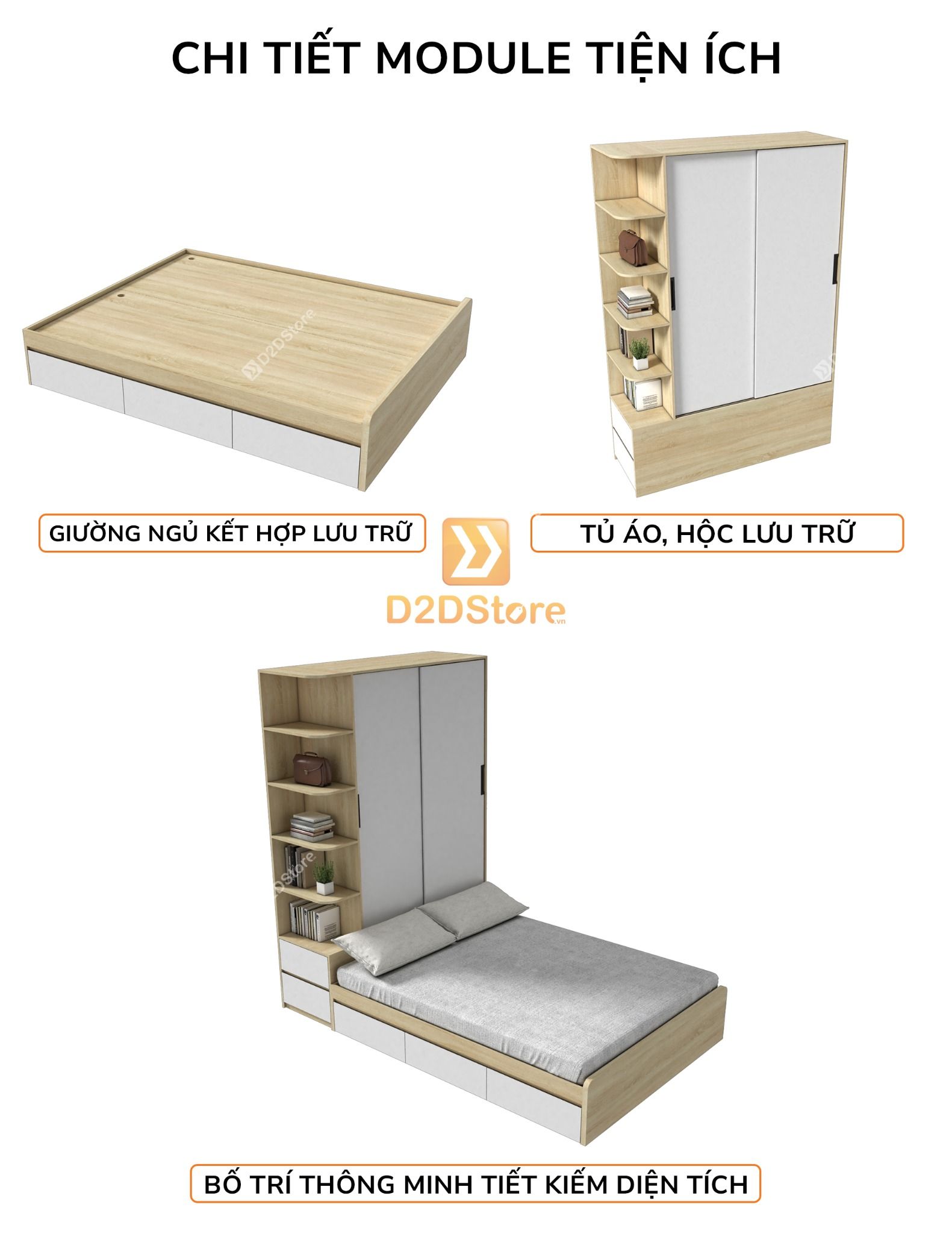  Giường ngủ kết hợp tủ áo GDN.TA08 