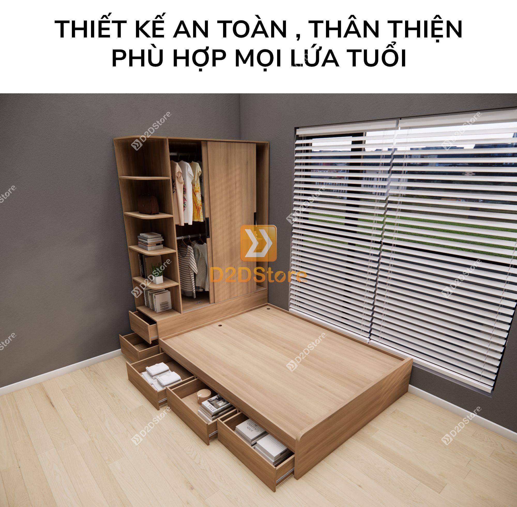  Giường ngủ kết hợp tủ áo GDN.TA08 