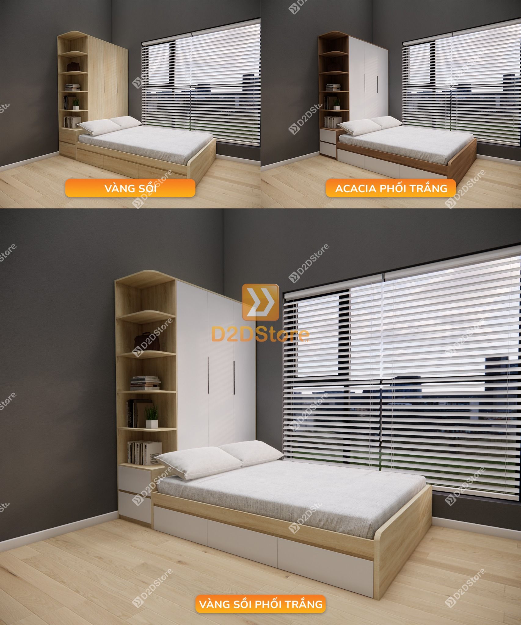 Giường ngủ kết hợp tủ áo GDN.TA09 