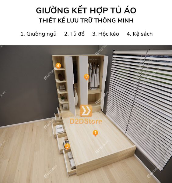 Giường ngủ kết hợp tủ áo GDN.TA09