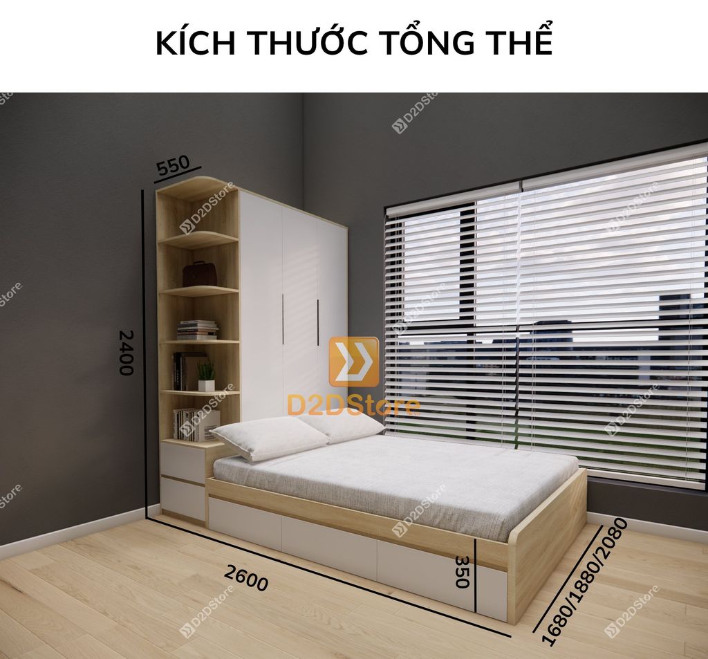 Giường ngủ kết hợp tủ áo GDN.TA09