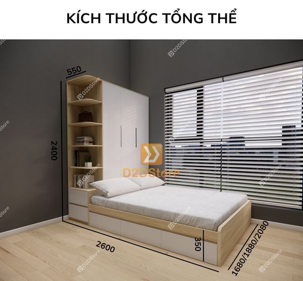 Giường ngủ kết hợp tủ áo GDN.TA09