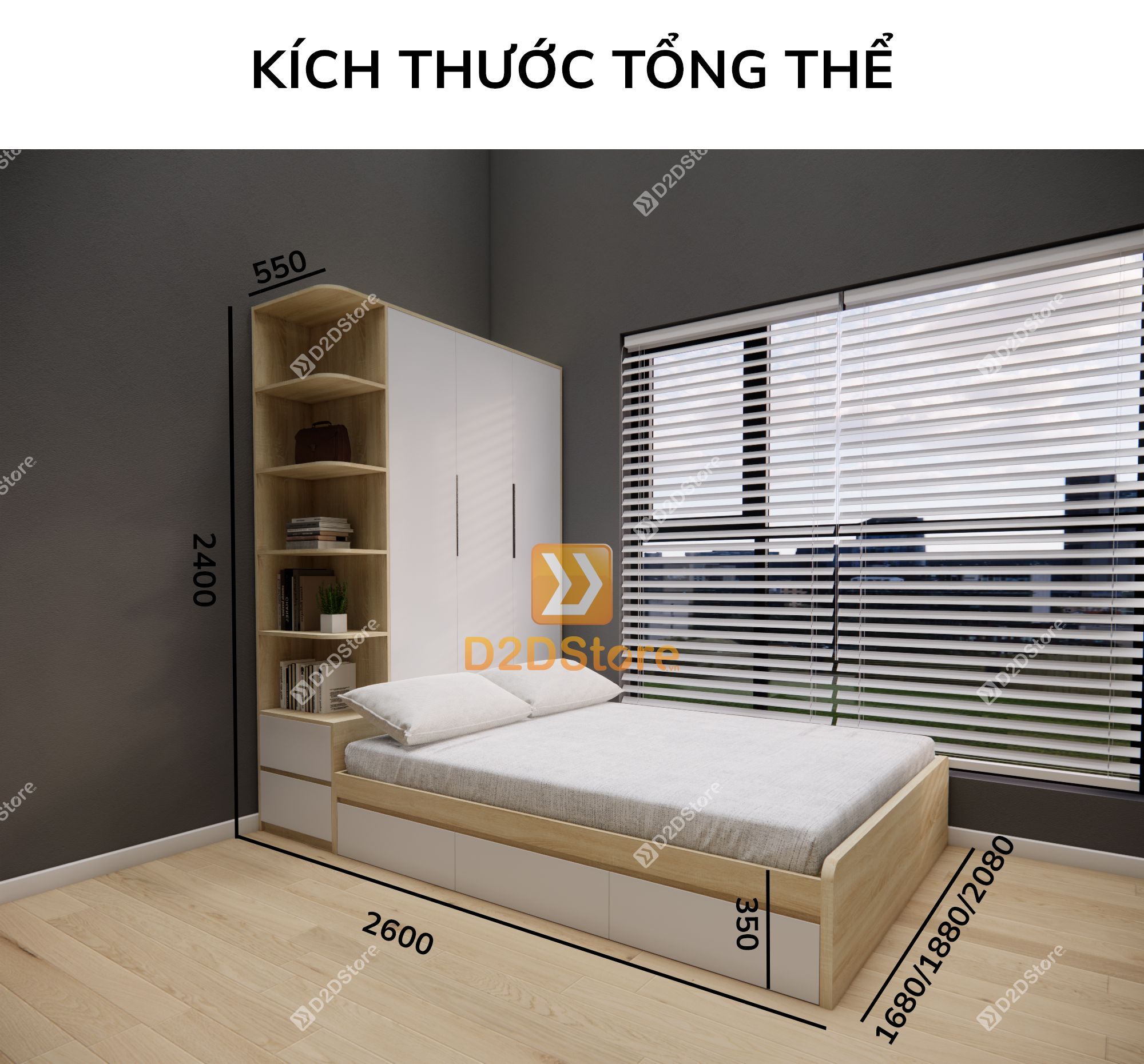  Giường ngủ kết hợp tủ áo GDN.TA09 