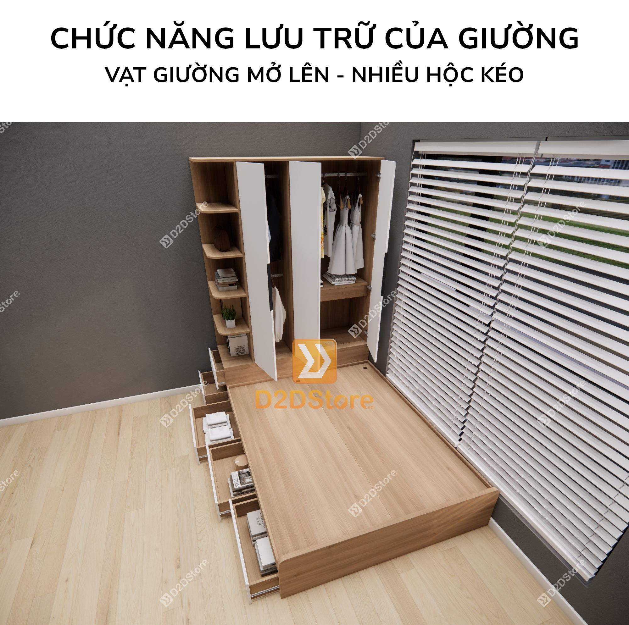  Giường ngủ kết hợp tủ áo GDN.TA09 