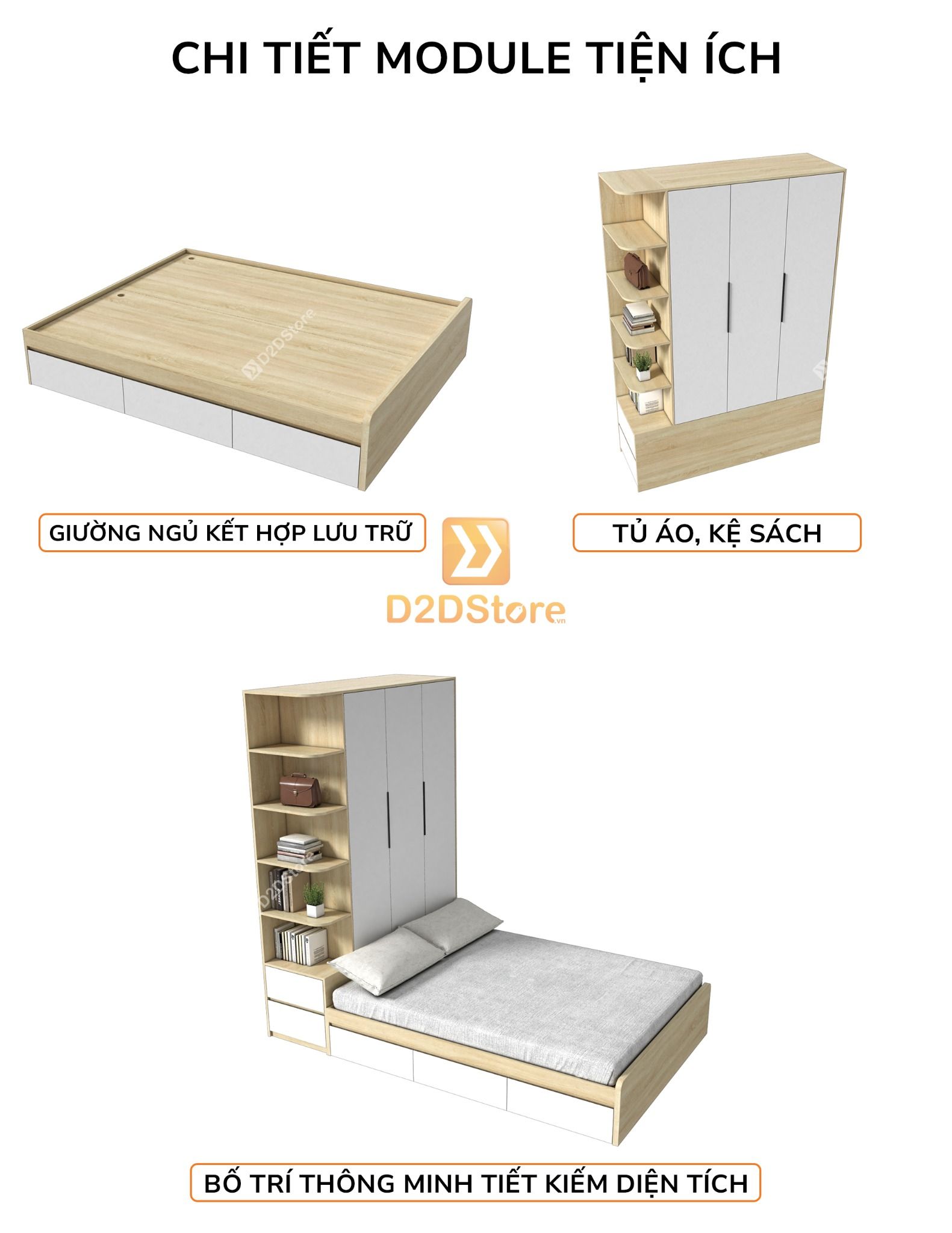  Giường ngủ kết hợp tủ áo GDN.TA09 