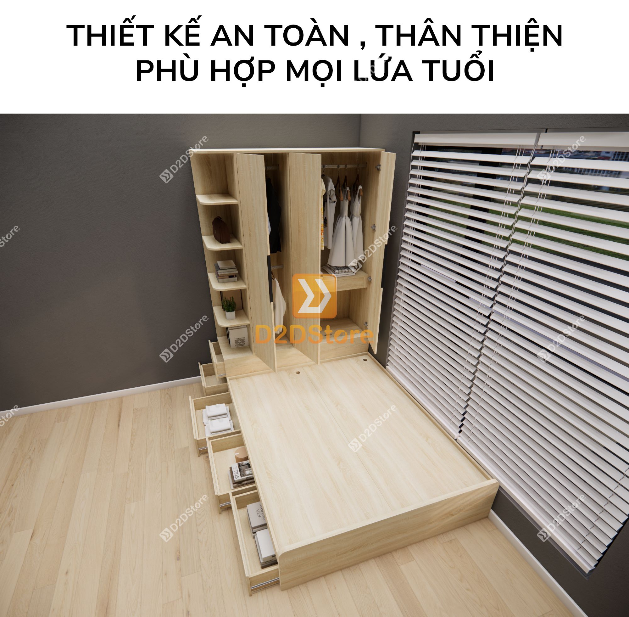  Giường ngủ kết hợp tủ áo GDN.TA09 