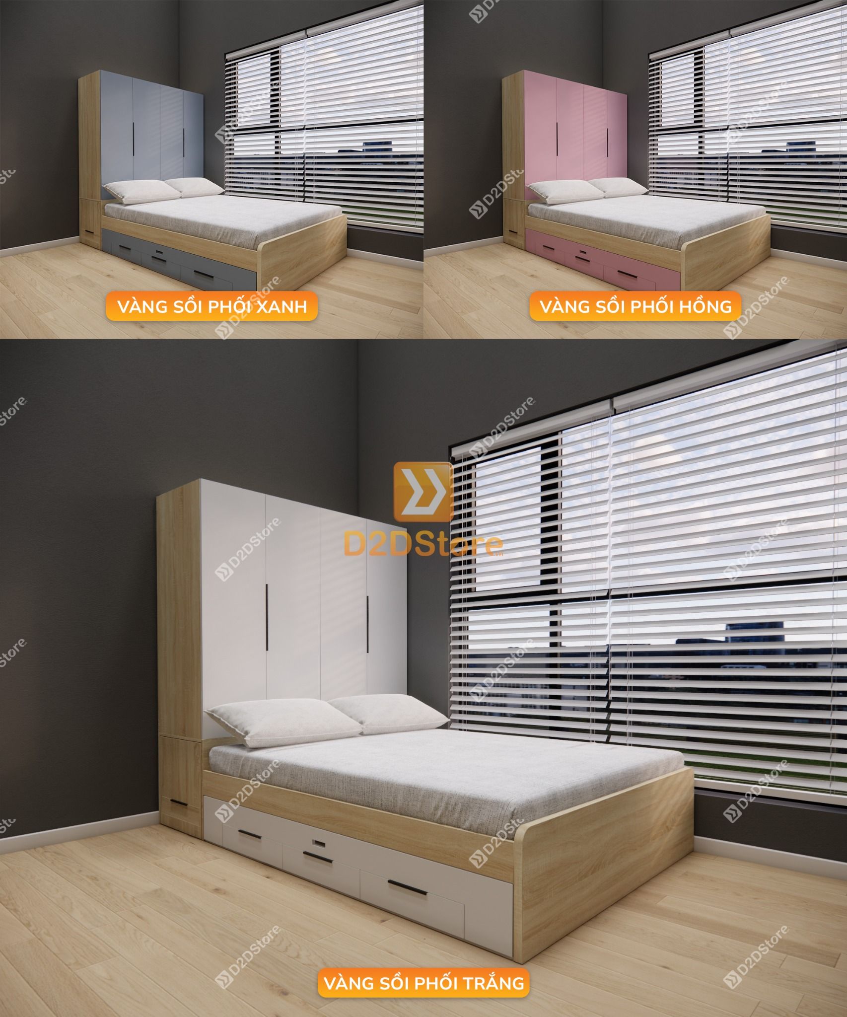  Giường ngủ kết hợp tủ áo GDN.TA10 