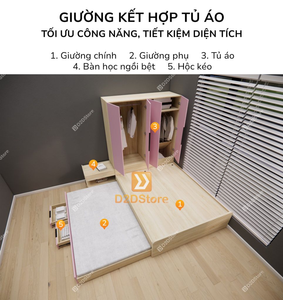 Giường ngủ kết hợp tủ áo GDN.TA10