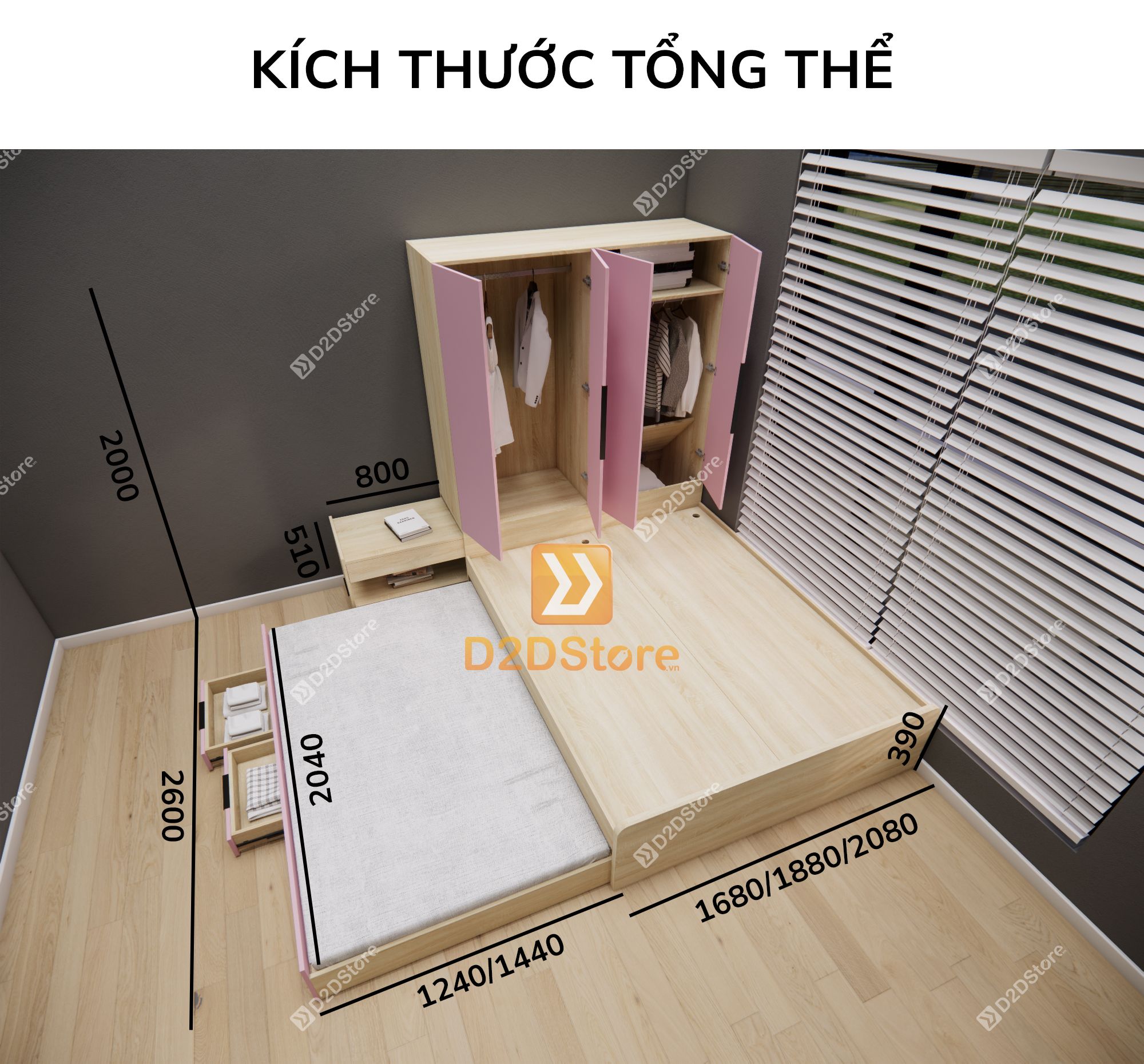  Giường ngủ kết hợp tủ áo GDN.TA10 