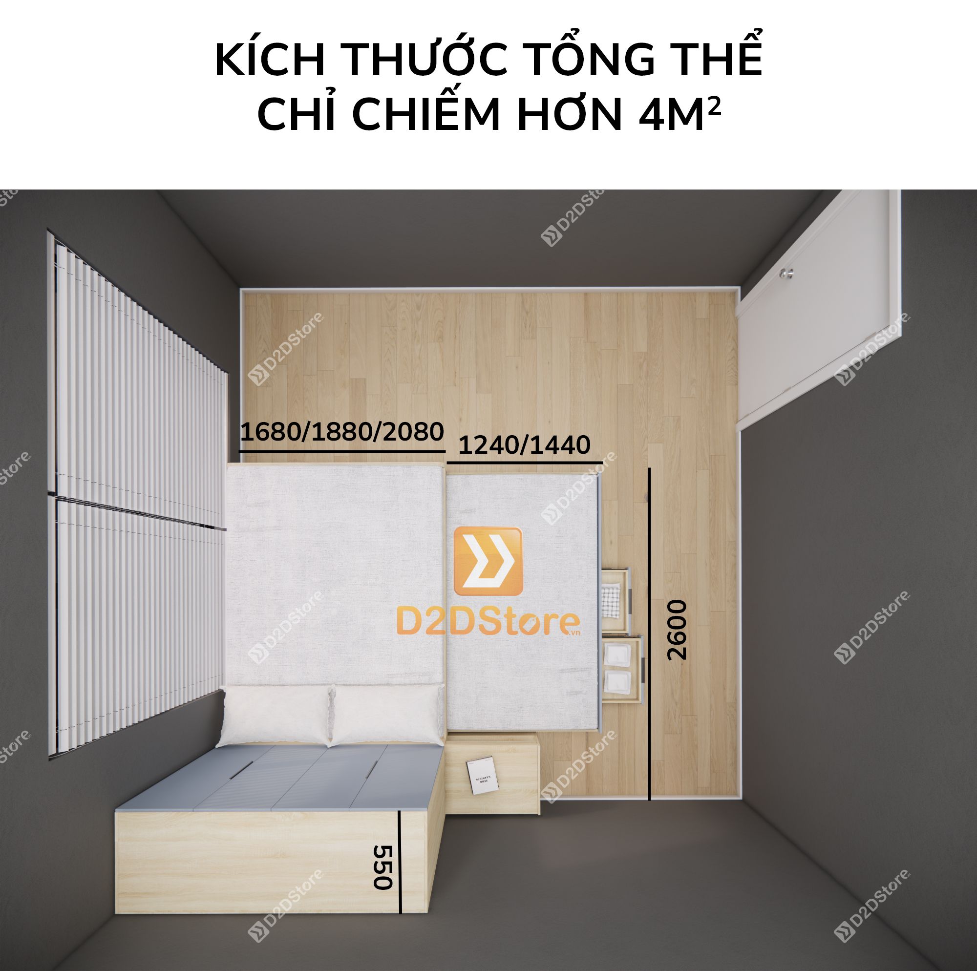 Giường ngủ kết hợp tủ áo GDN.TA10 