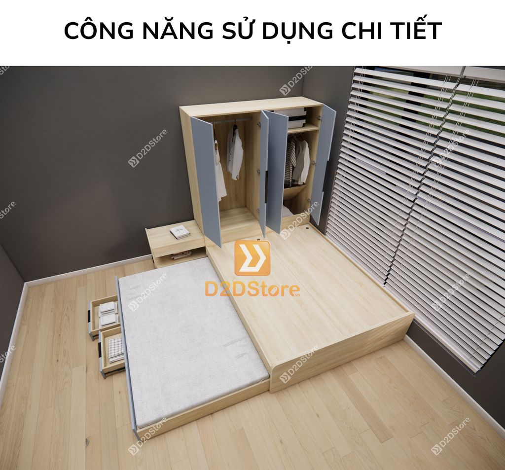 Giường ngủ kết hợp tủ áo GDN.TA10