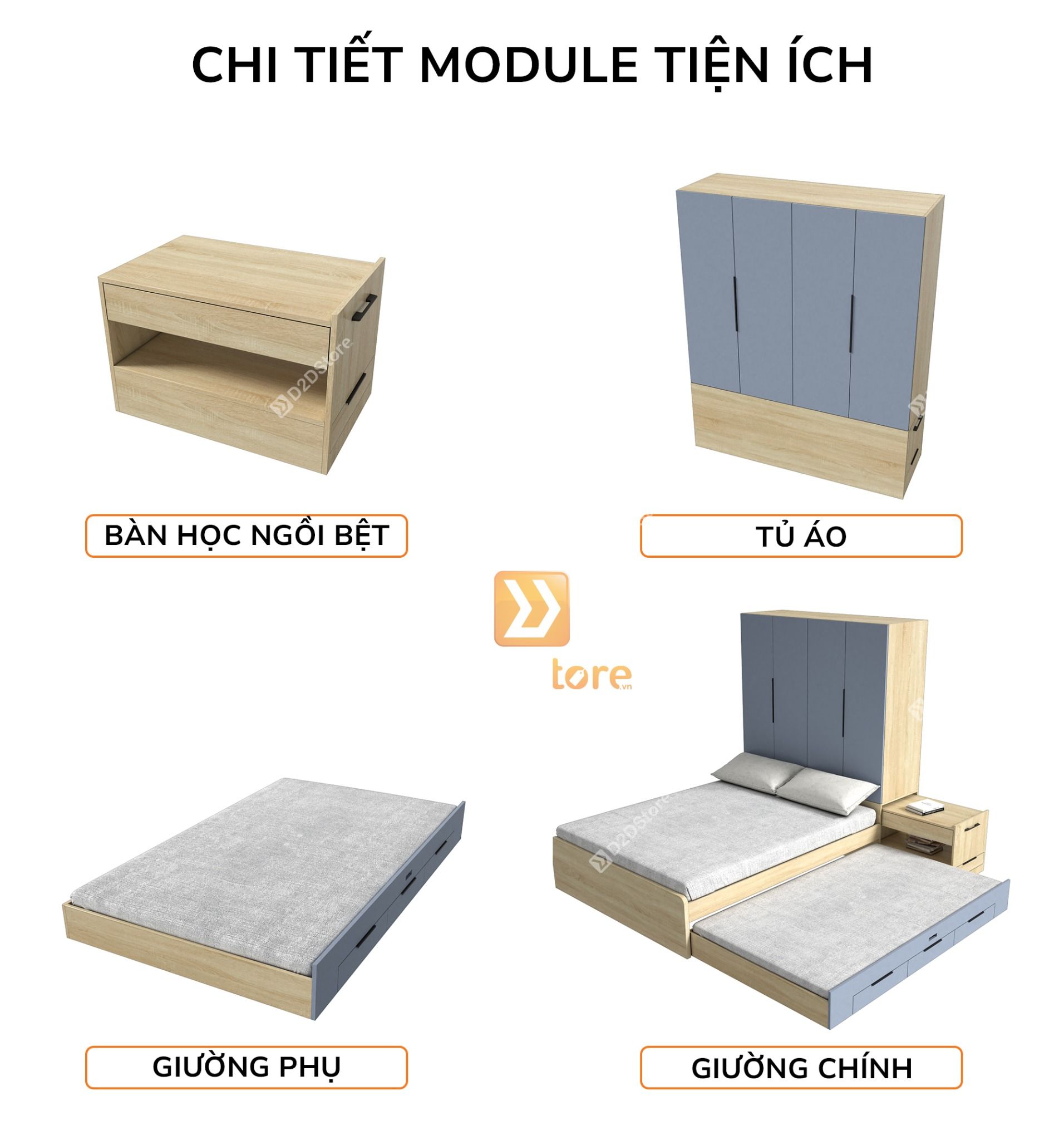  Giường ngủ kết hợp tủ áo GDN.TA10 