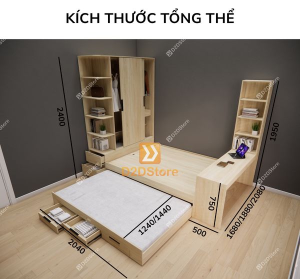 Giường ngủ kết hợp tủ áo GDN.TA11