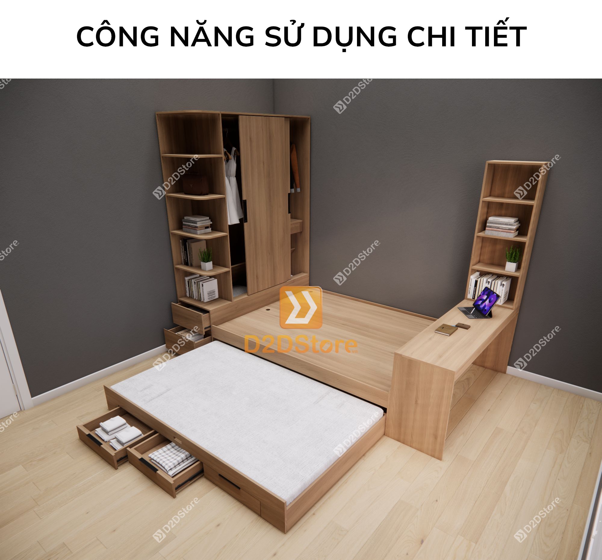  Giường ngủ kết hợp tủ áo GDN.TA11 